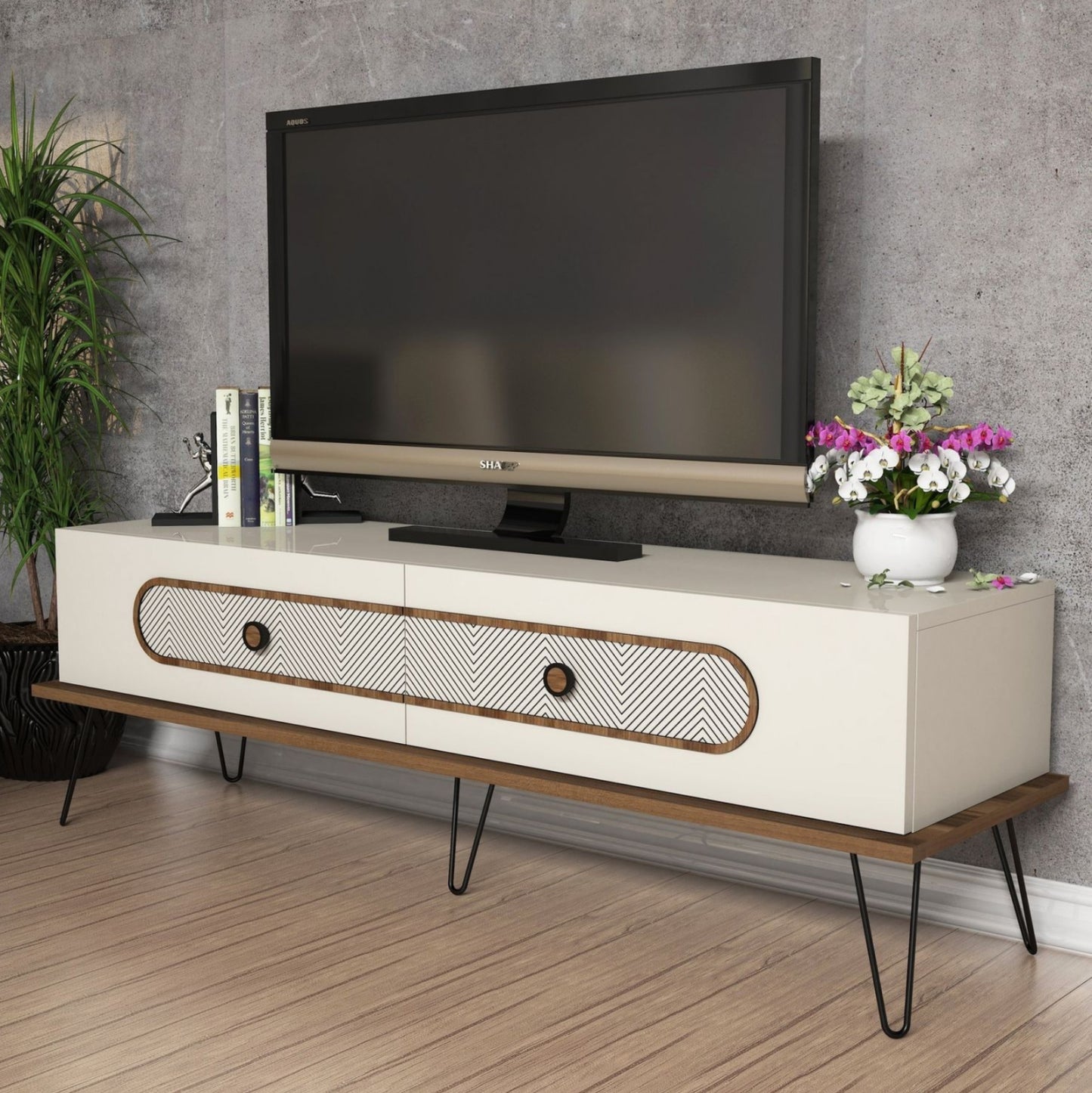 Living Room Composition Hm11851.01 2pcs Melamine In Cream-walnut