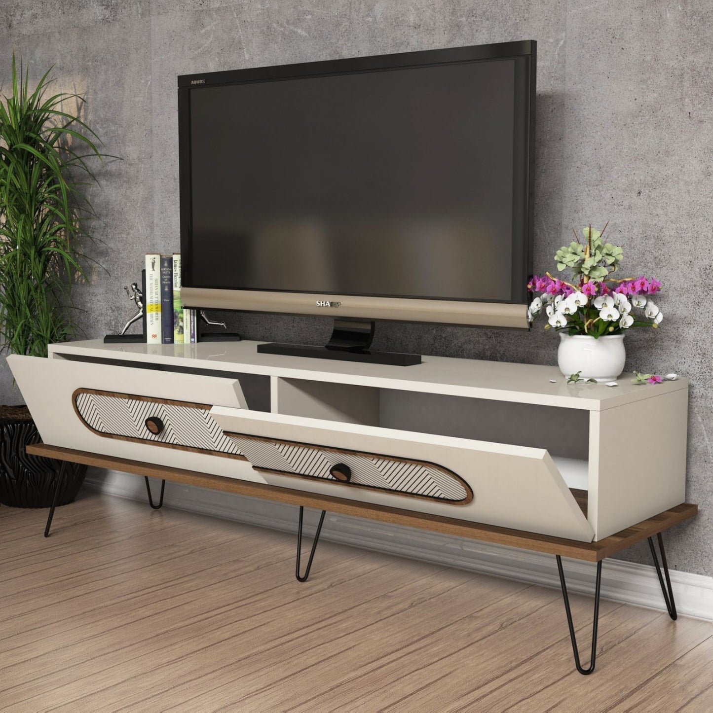 Living Room Composition Hm11851.01 2pcs Melamine In Cream-walnut