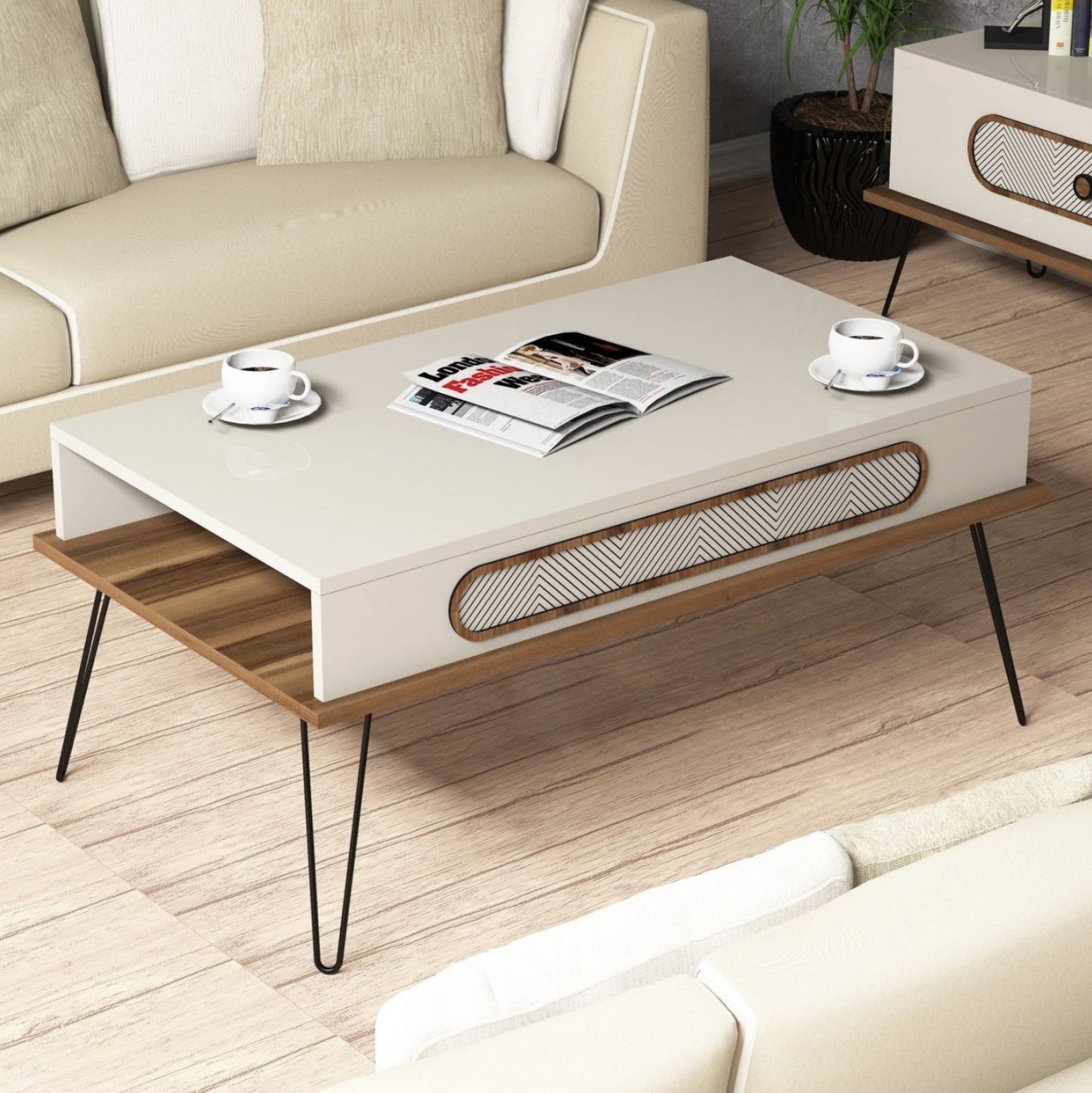 Living Room Composition Hm11851.01 2pcs Melamine In Cream-walnut