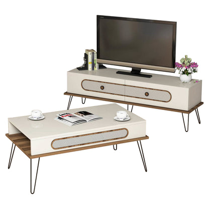 Living Room Composition Hm11851.01 2pcs Melamine In Cream-walnut