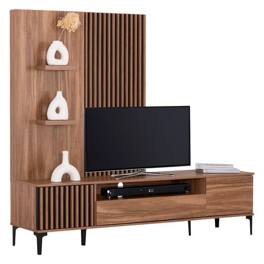 Tv Furniture Set Series Harry Hm18010.01 Melamine In Natural Wood Color-black 205.5x40x167.5hcm.