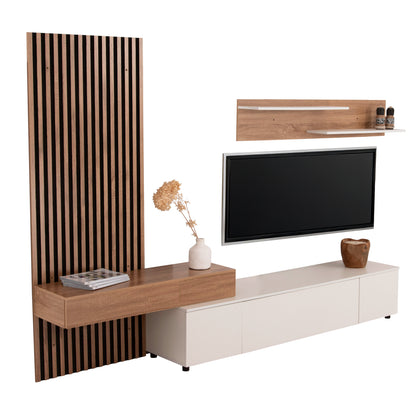 Tv Furniture Combo Dort Hm18076.01 Melamine In Sonama-white 249.5x42.2x199.5hcm.