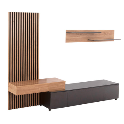 Tv Furniture Combo Dort Hm18076.02 Melamine In Sonama-dark Grey 249.5x42.2x199.5hcm.