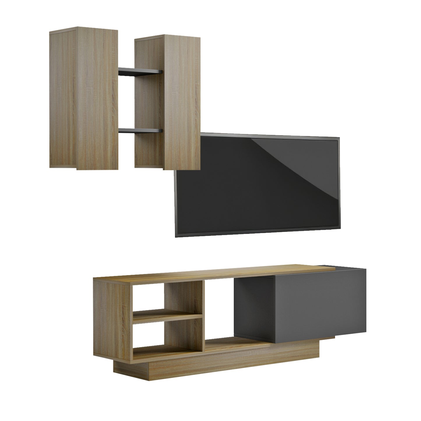 Tv Furniture Set Tyson Hm18081 Melamine In Sonama-grey 140x31.5x43.5hcm.