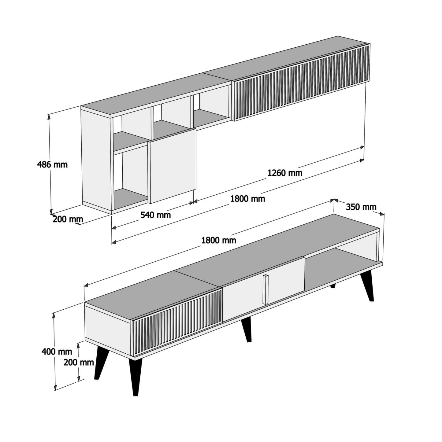 Tv Furniture Set Hm9438.02 Melamine In Walnut-white 180x35x40hcm.
