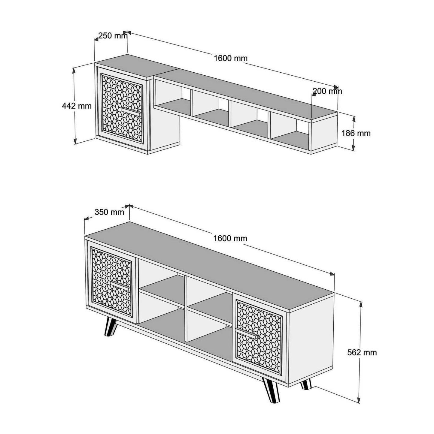 Tv Furniture Set Hm9513.03 Melamine In Walnut And White 160x35x56.2hcm.