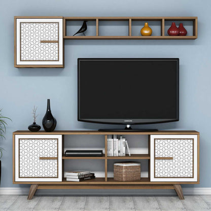 Tv Furniture Set Hm9513.03 Melamine In Walnut And White 160x35x56.2hcm.