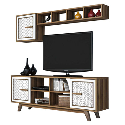 Tv Furniture Set Hm9513.03 Melamine In Walnut And White 160x35x56.2hcm.