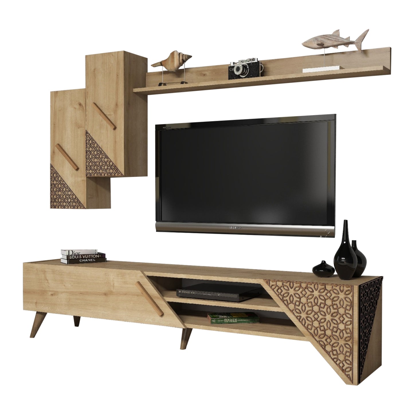Tv Combo Furniture Hm9514.01 Melamine In Natural Oak Color 180x37x40hcm