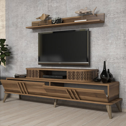Tv Combo Furniture Hm9515.02 Melamine In Walnut Color 168x39x51.6hcm