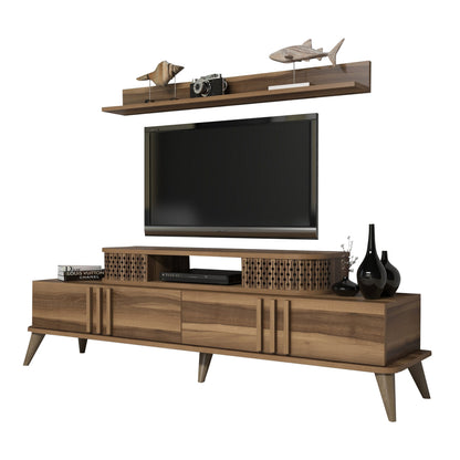 Tv Combo Furniture Hm9515.02 Melamine In Walnut Color 168x39x51.6hcm