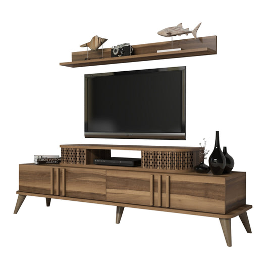 Tv Combo Furniture Hm9515.02 Melamine In Walnut Color 168x39x51.6hcm