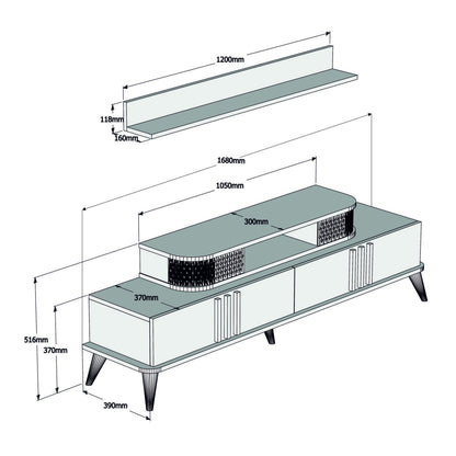 Tv Combo Furniture Hm9515.03 Melamine In White & Walnut Color 168x39x51.6hcm