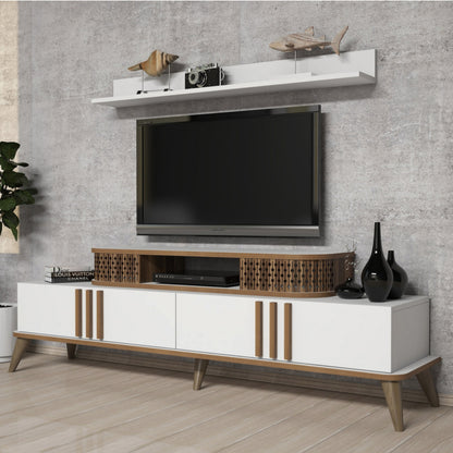 Tv Combo Furniture Hm9515.03 Melamine In White & Walnut Color 168x39x51.6hcm