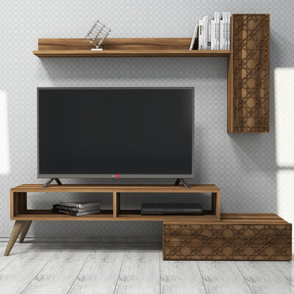 Tv Furniture Set Hm9518.03 Melamine In Walnut Color 150x37.2x37.8hcm.