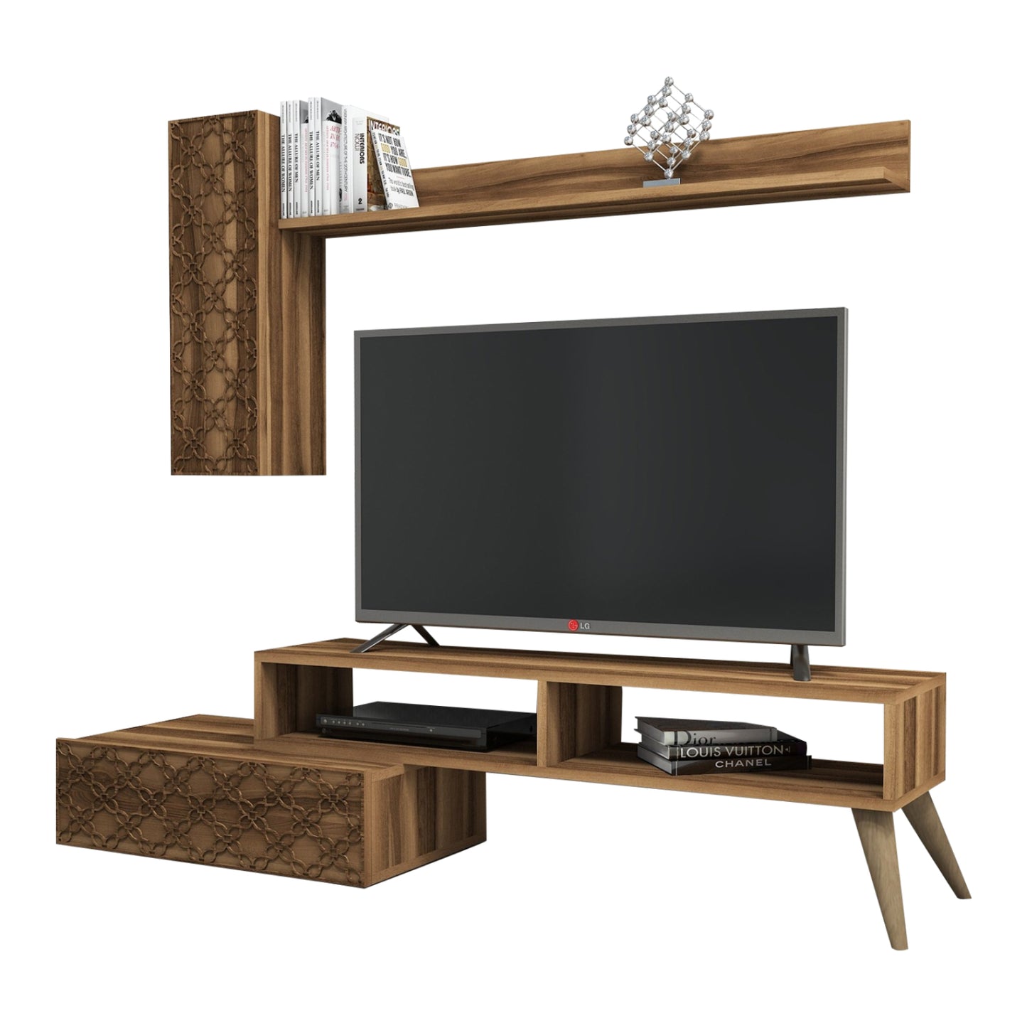Tv Furniture Set Hm9518.03 Melamine In Walnut Color 150x37.2x37.8hcm.