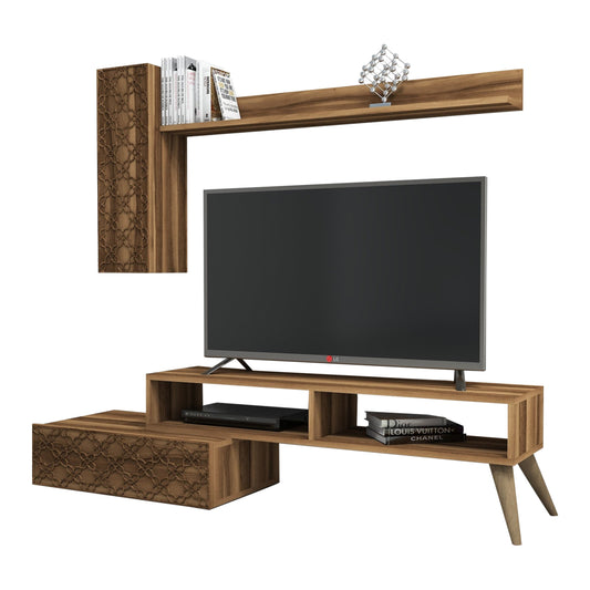 Tv Furniture Set Hm9518.03 Melamine In Walnut Color 150x37.2x37.8hcm.