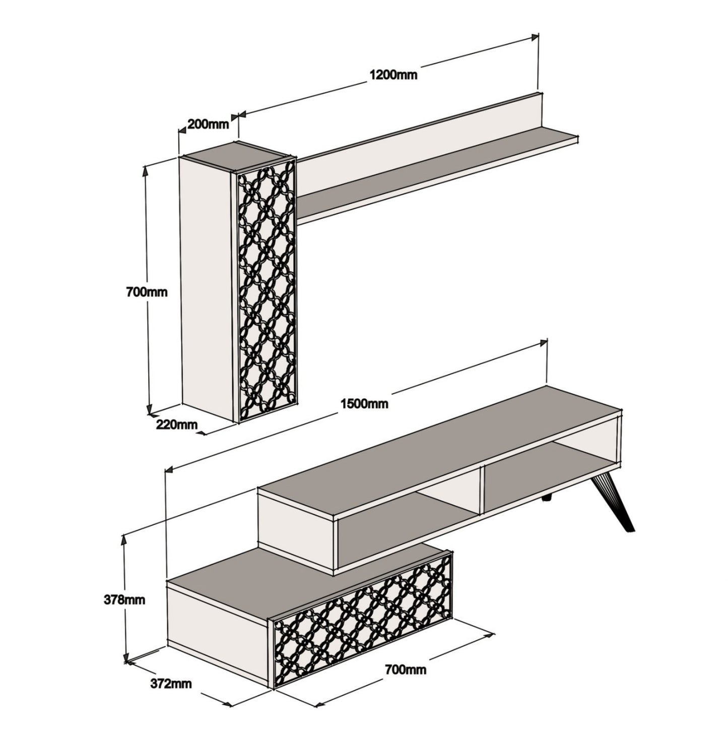 Tv Furniture Set Hm9518.04 Melamine In Walnut And White Color 150x37.2x37.8hcm.