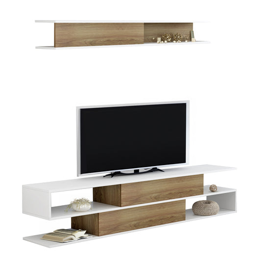 Tv Furniture Set Birgitta Hm8903.11 Melamine In Natural-white 181x31,5x39,6hcm.