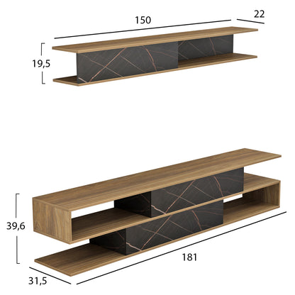 Tv Furniture Set Birgitta Hm8903.12 Melamine In Natural-black Marble 181x31,5x39,6hcm.