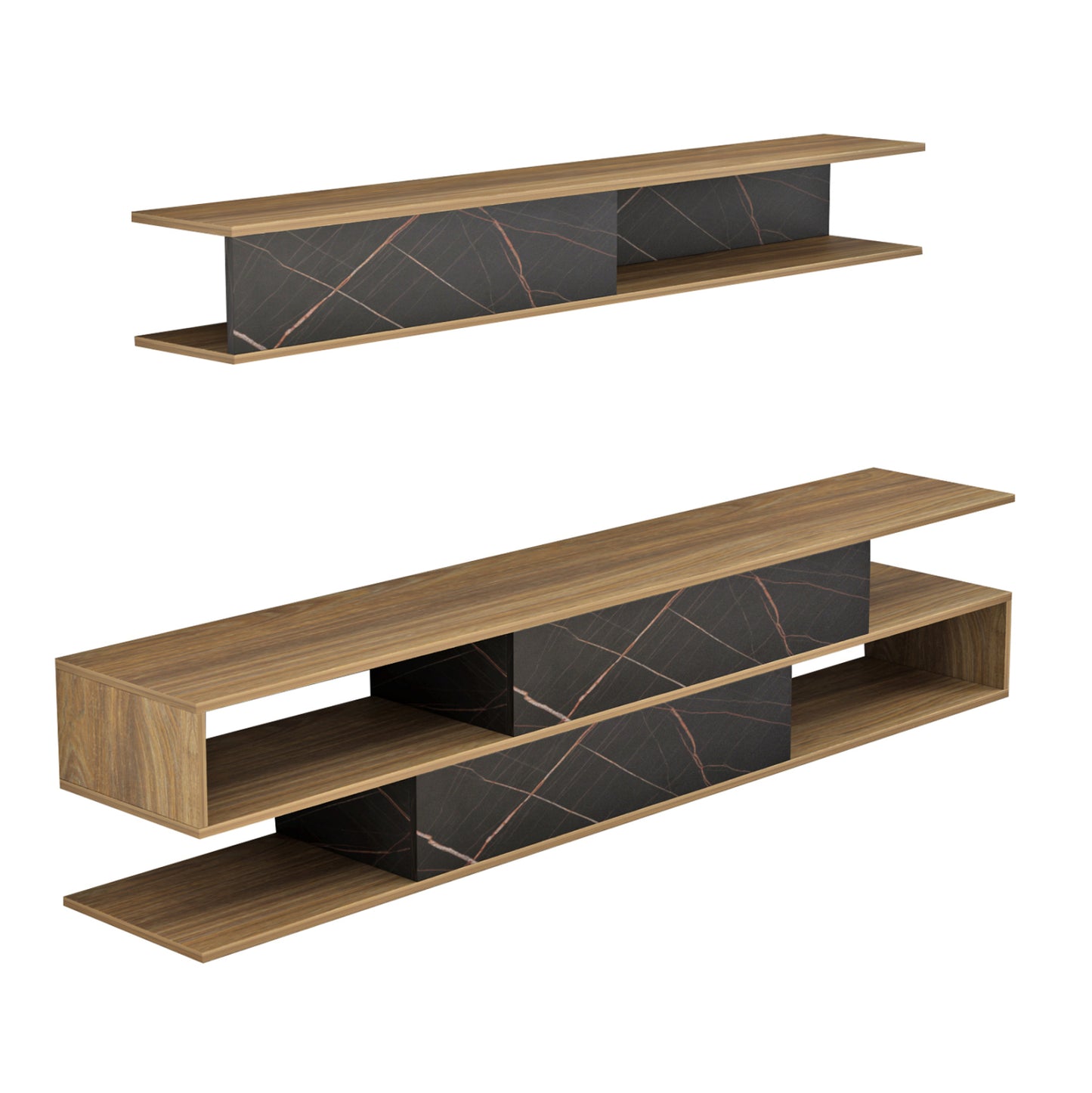 Tv Furniture Set Birgitta Hm8903.12 Melamine In Natural-black Marble 181x31,5x39,6hcm.