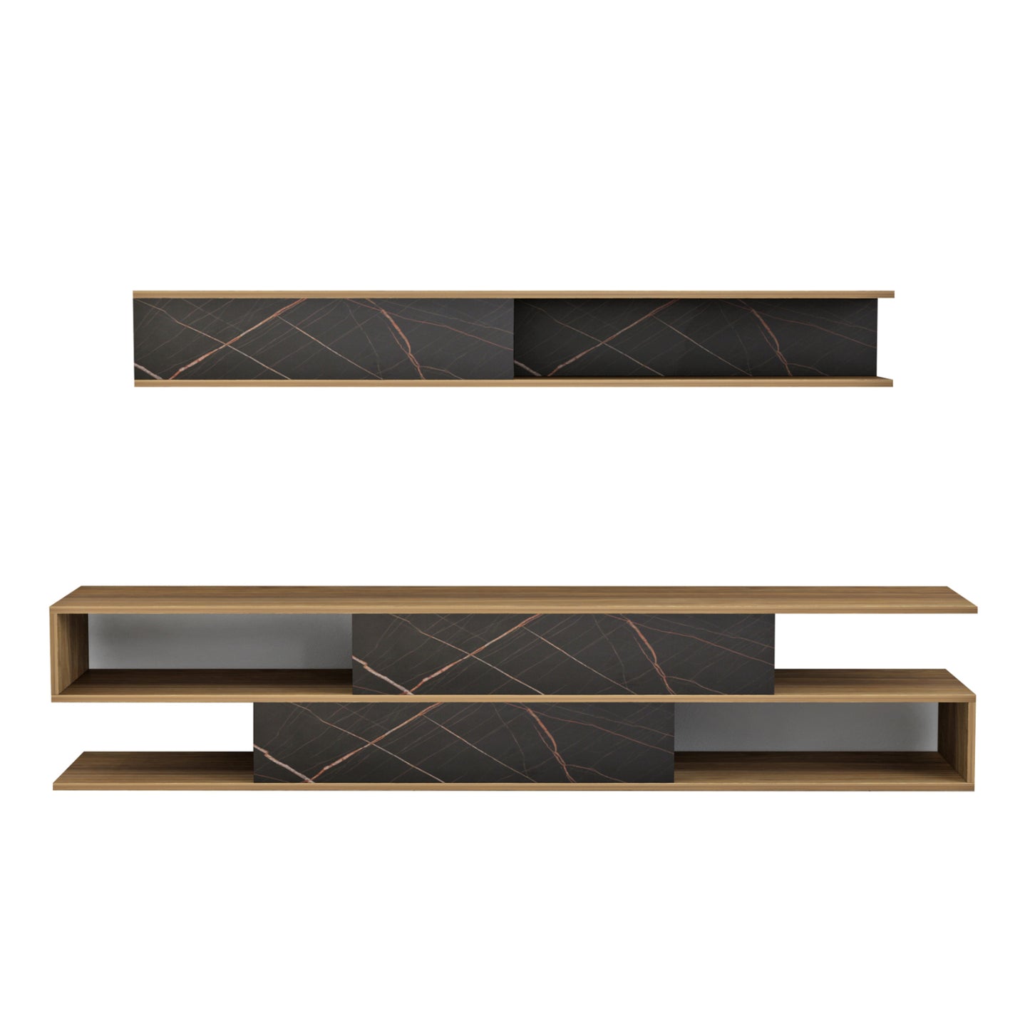 Tv Furniture Set Birgitta Hm8903.12 Melamine In Natural-black Marble 181x31,5x39,6hcm.