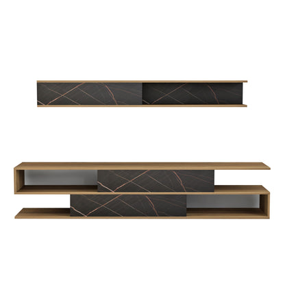 Tv Furniture Set Birgitta Hm8903.12 Melamine In Natural-black Marble 181x31,5x39,6hcm.
