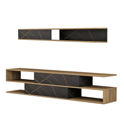 Tv Furniture Set Birgitta Hm8903.12 Melamine In Natural-black Marble 181x31,5x39,6hcm.