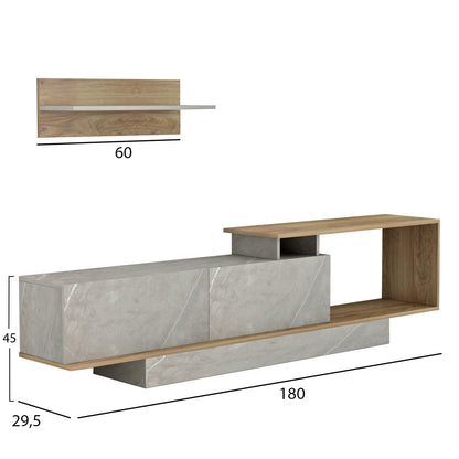 Tv Furniture Set Garcelle Hm8904.14 Melamine In Natural-stone Texture 180x29,6x45hcm.