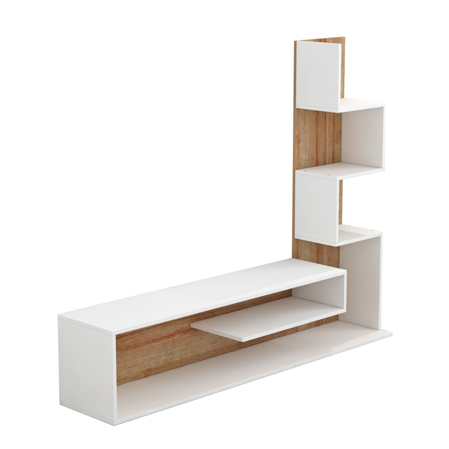 Tv Furniture Combo Edelie Hm8908.11 Melamine In White-natural 150x29.5x120h Cm.