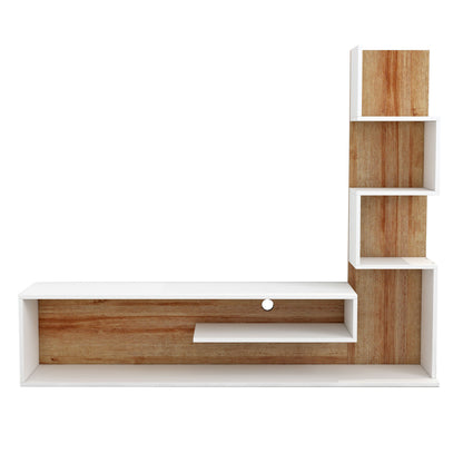 Tv Furniture Combo Edelie Hm8908.11 Melamine In White-natural 150x29.5x120h Cm.
