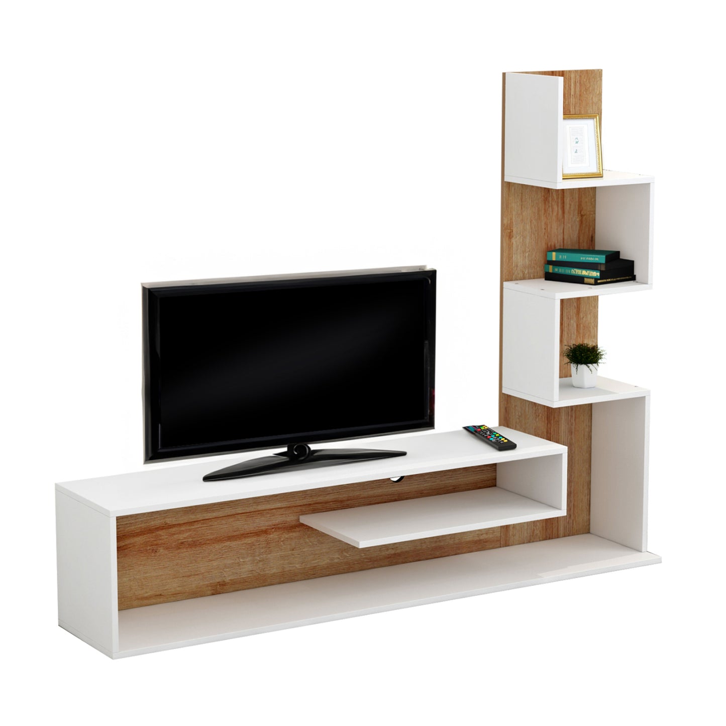 Tv Furniture Combo Edelie Hm8908.11 Melamine In White-natural 150x29.5x120h Cm.