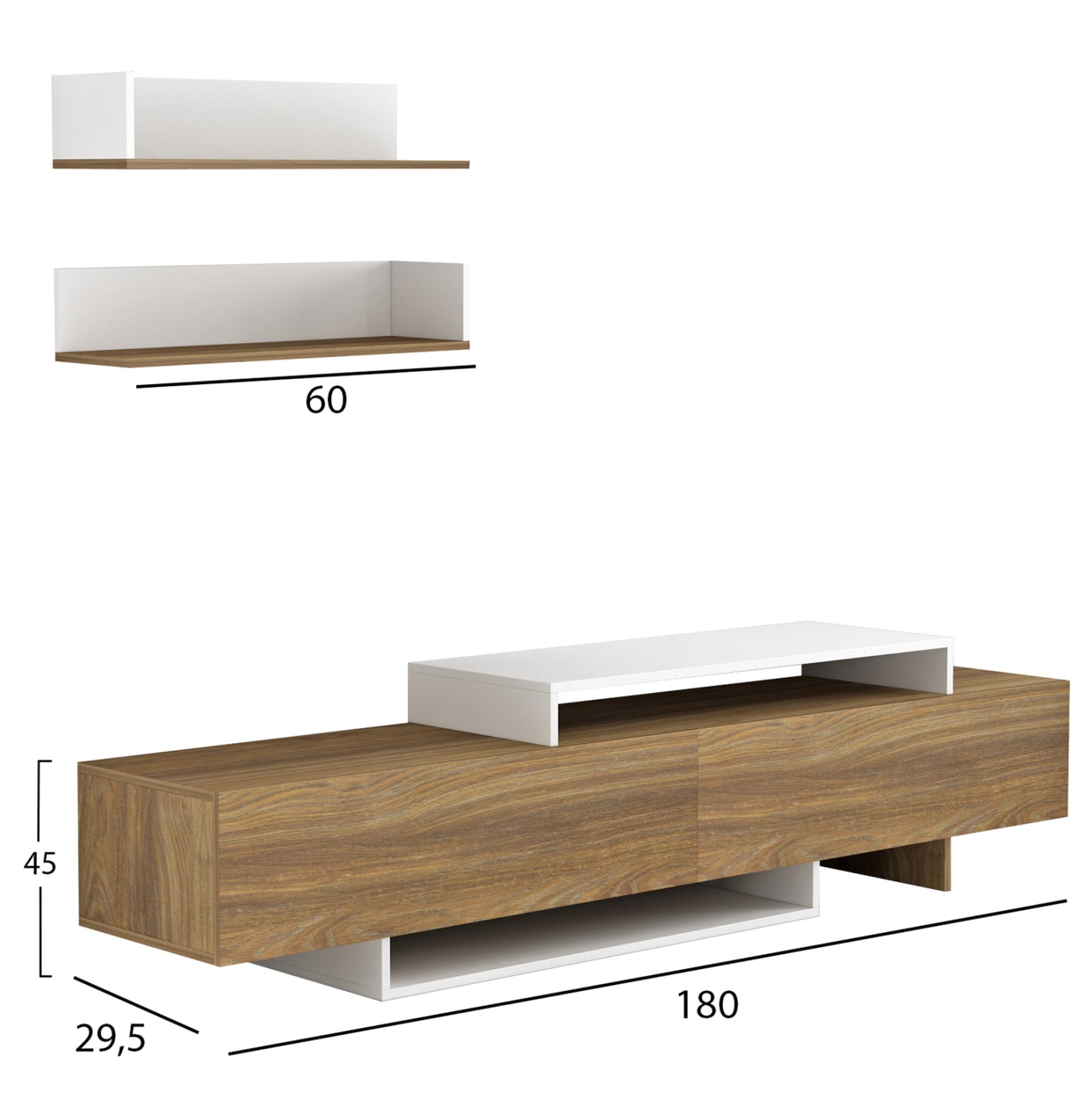 Tv Furniture Set Eduardo Hm8909.11 Melamine In Natural-white 180x29,5x45hcm.