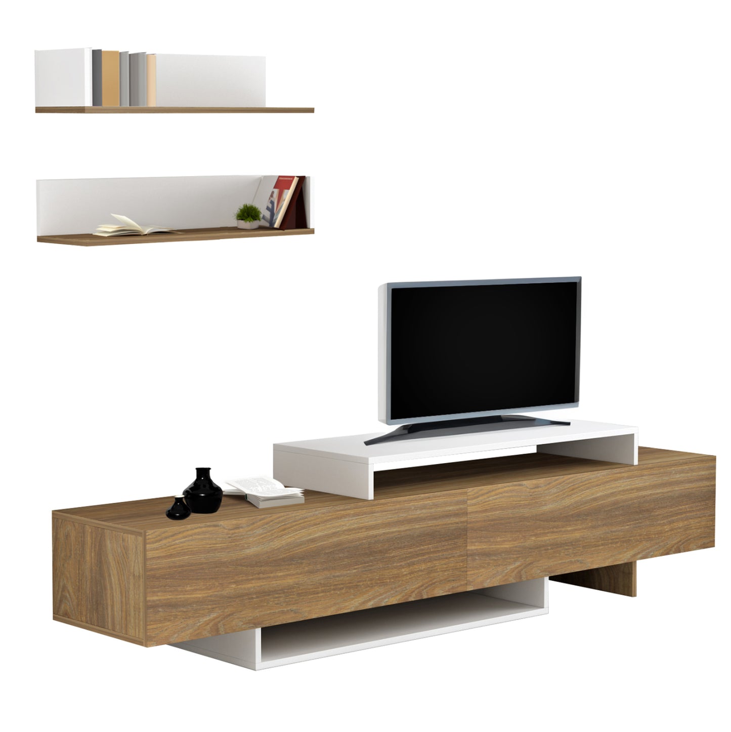 Tv Furniture Set Eduardo Hm8909.11 Melamine In Natural-white 180x29,5x45hcm.