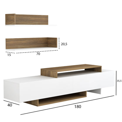 Tv Furniture Set Eduardo Hm8909.12 Melamine In White-natural 180x29,5x45hcm.