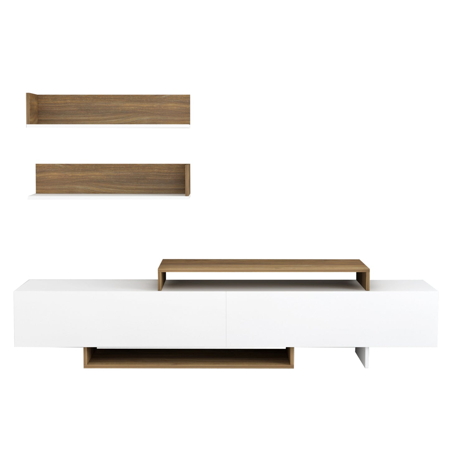 Tv Furniture Set Eduardo Hm8909.12 Melamine In White-natural 180x29,5x45hcm.