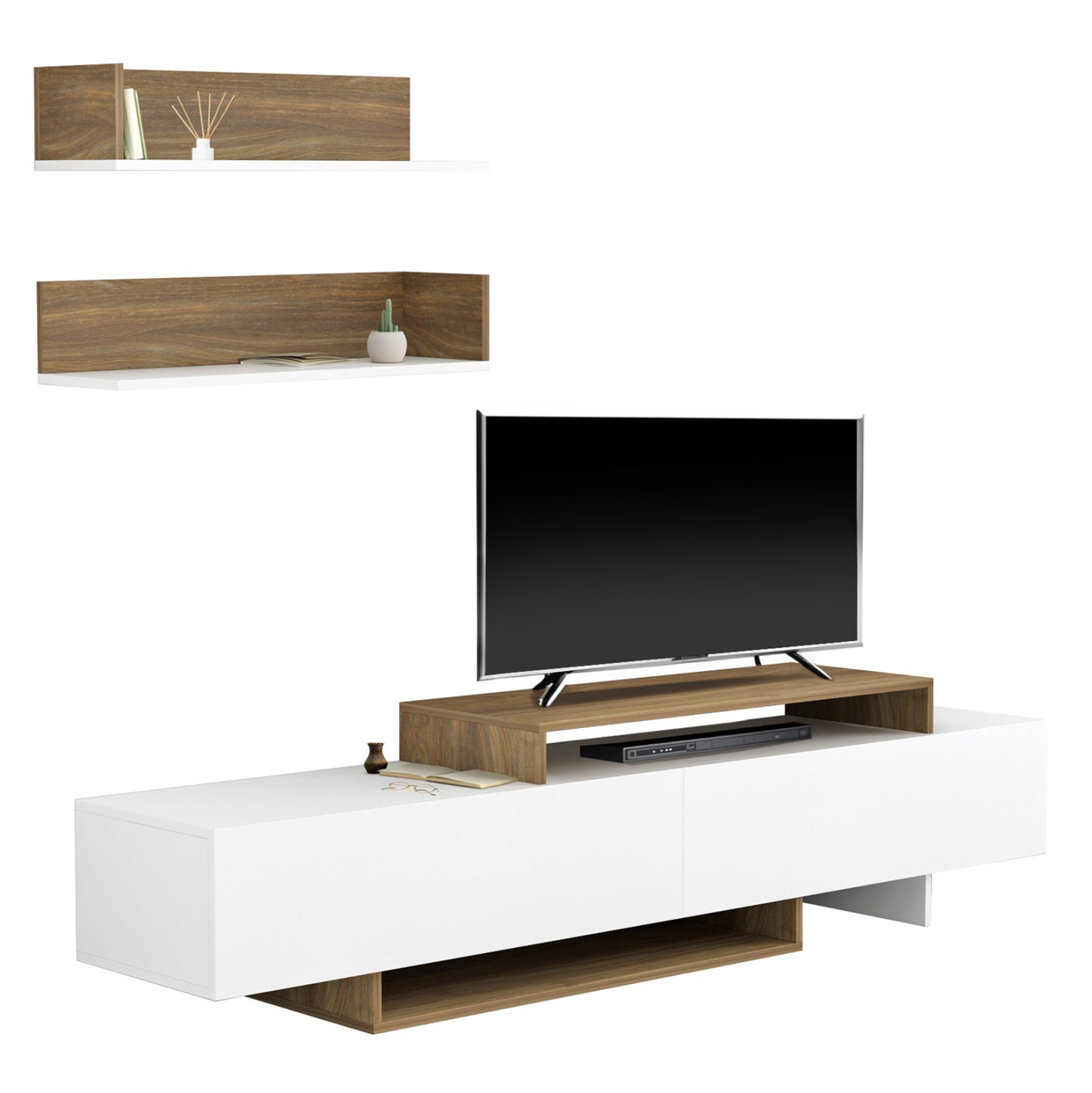 Tv Furniture Set Eduardo Hm8909.12 Melamine In White-natural 180x29,5x45hcm.