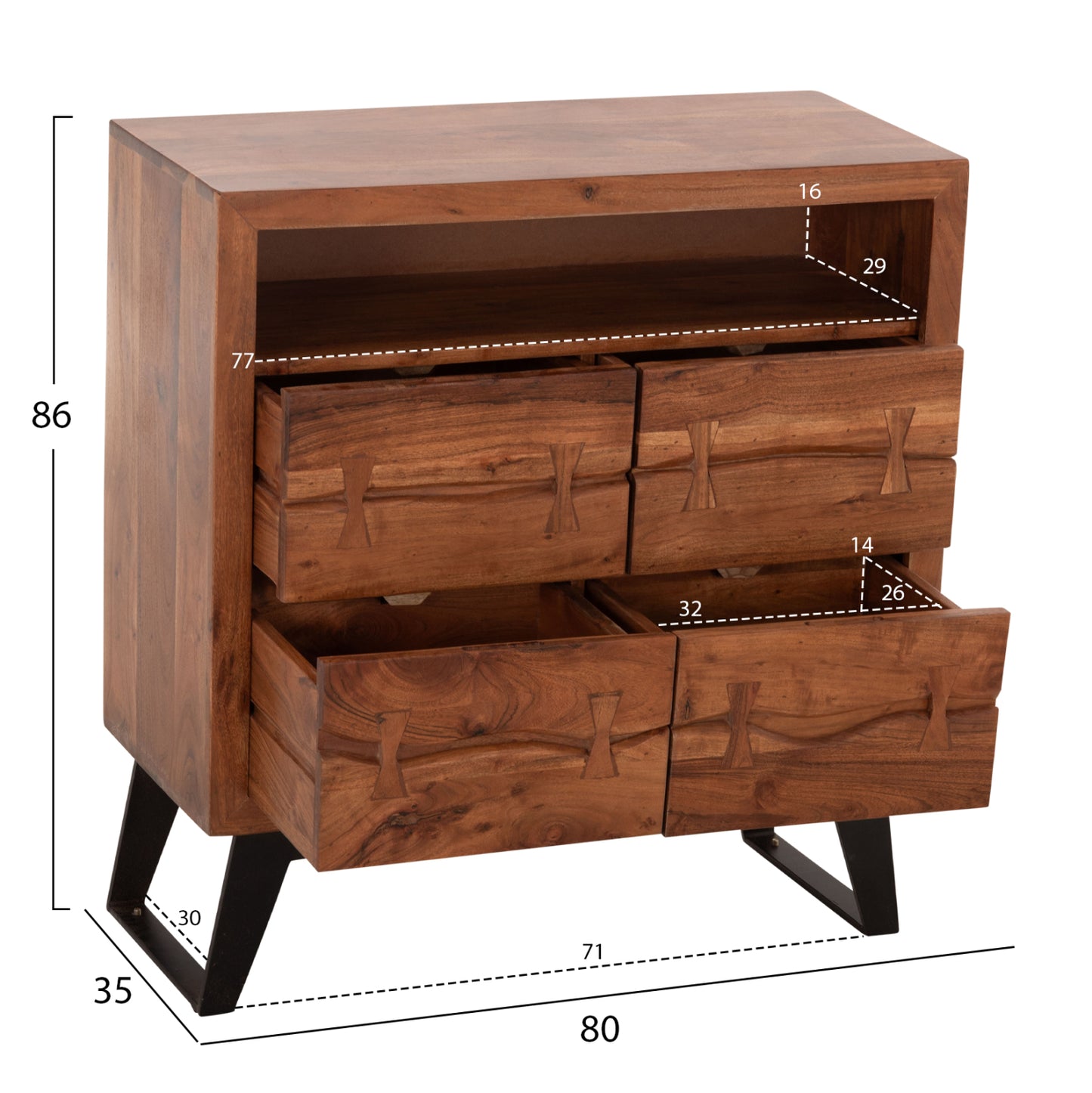 Drawer Fansi 3 Drawer Hm8474.11 From Solid Acacia Wood 80Χ35Χ86