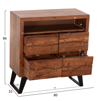Drawer Fansi 3 Drawer Hm8474.11 From Solid Acacia Wood 80Χ35Χ86
