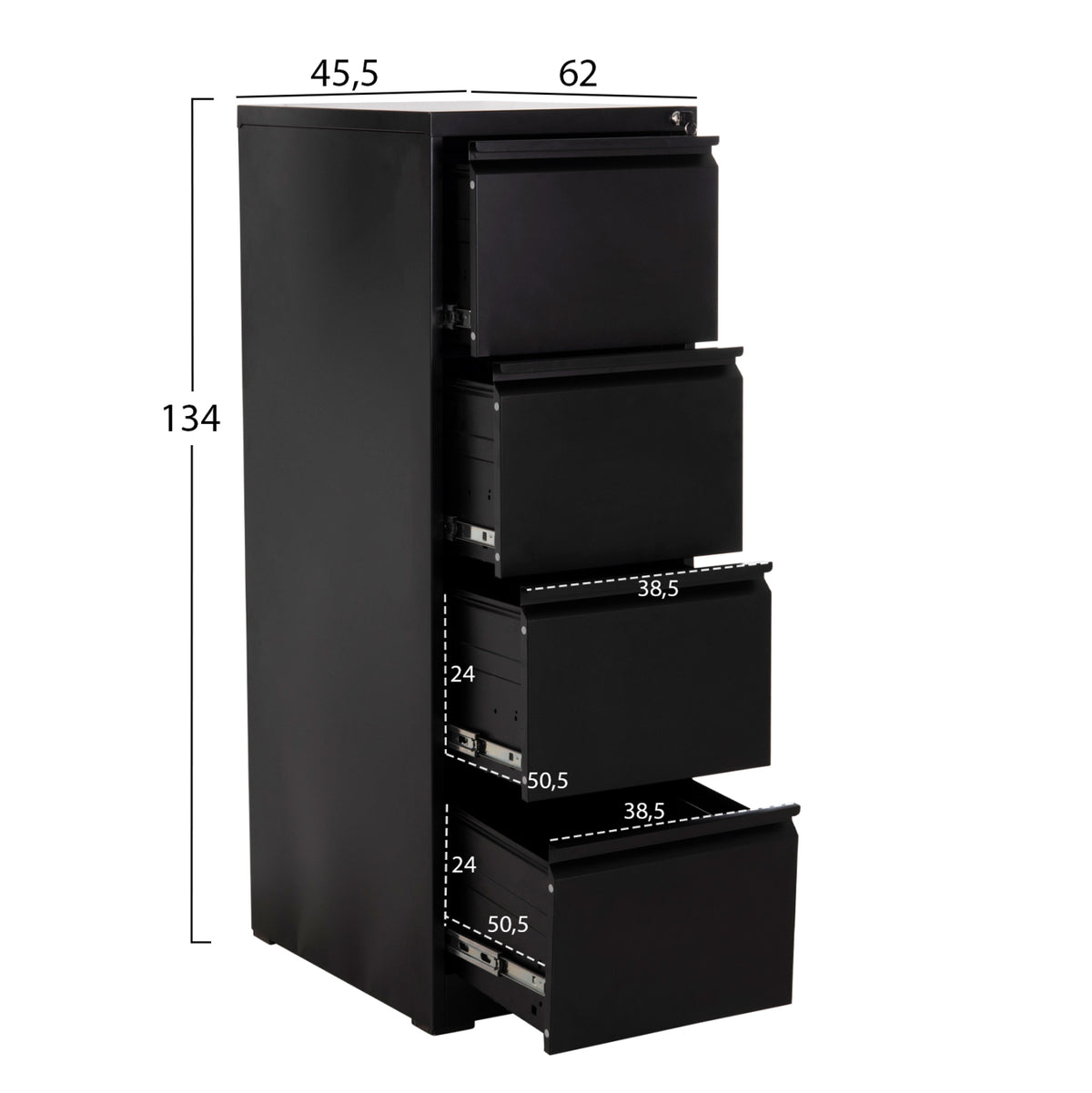 Office Filing Cabinet (4) Sider Hm6637.01 Black Metal 45.5x62x134hcm.