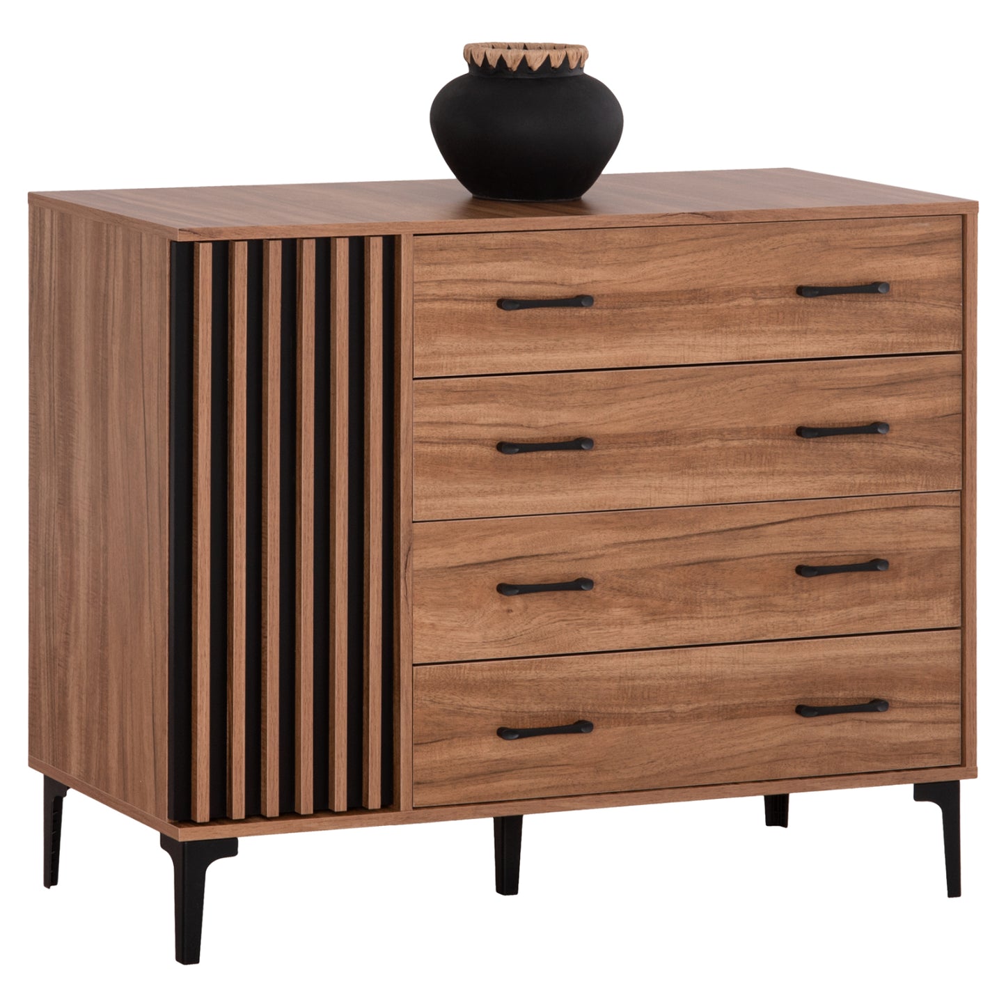 Chest Of Drawers Series Harry Hm18009.01 Melamine In Natural Wood Color And Black 110x46x87.5Υcm.