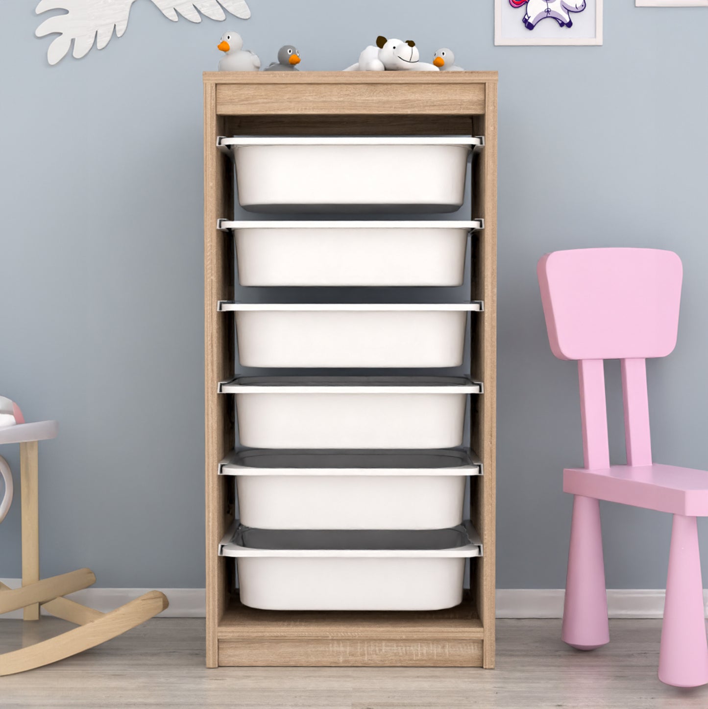 Chest Of Drawers Sani Hm18199.03 Melamine In Sonama-white P.e. Drawers 45,5x29,6x91,8hcm.