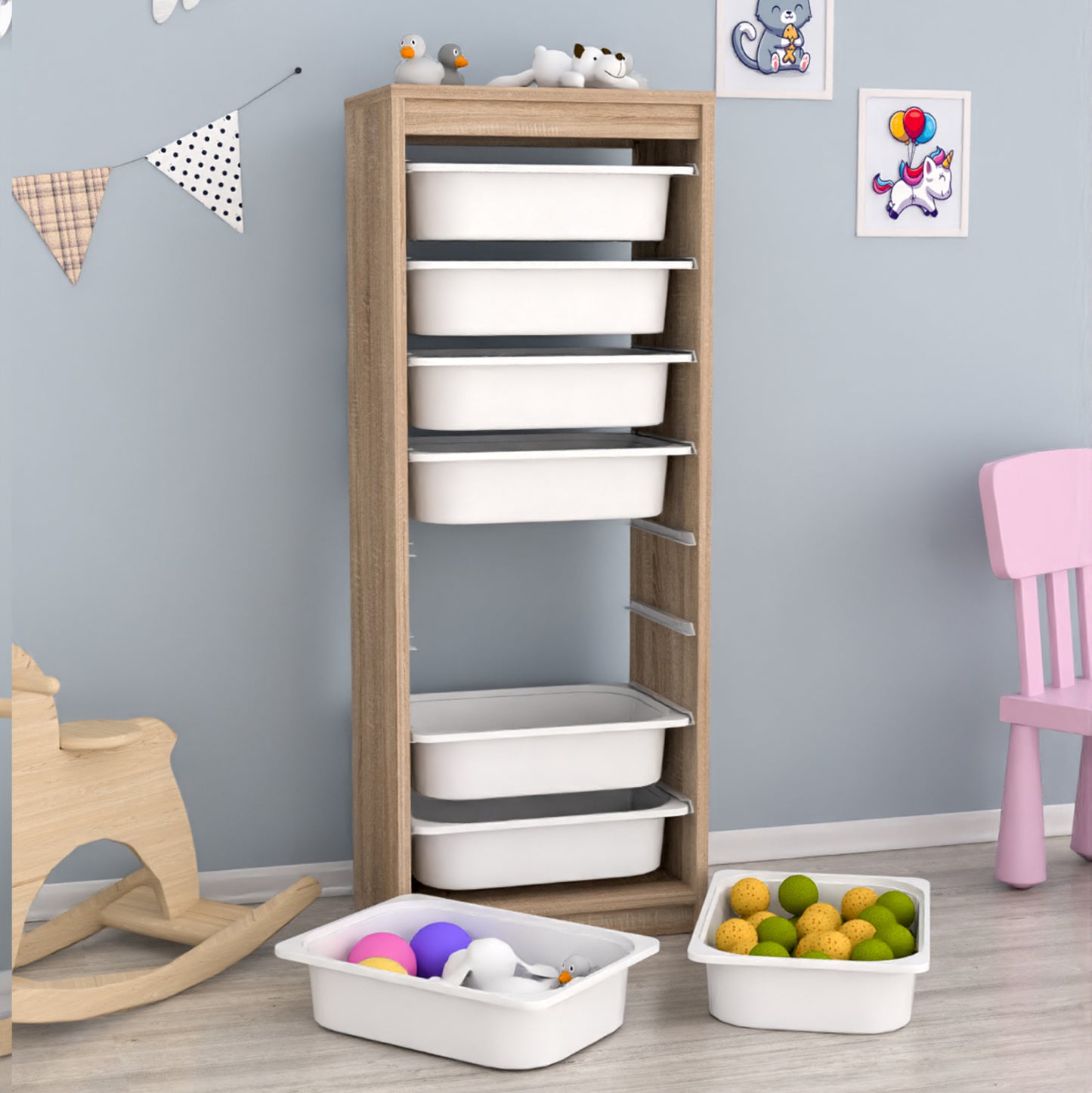 Chest Of Drawers Sani Hm18201.03 Melamine In Sonama-white P.e. Drawers 45,5x29,6x118.5hcm.