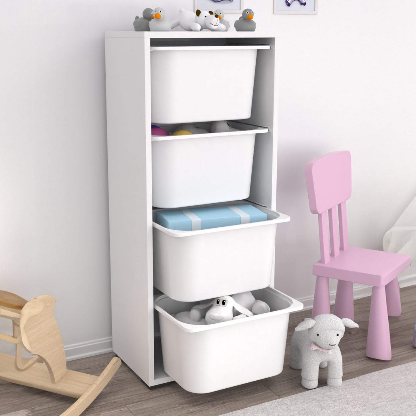 Chest Of Drawers Sani Hm18216.01 Melamine In White-4 White P.e. Drawers 45,5x30x109hcm.