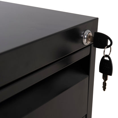Office Chest Of Drawers Sider Hm6635.01 Metal In Black--3 Drawers With Lock 39x50x61hcm.