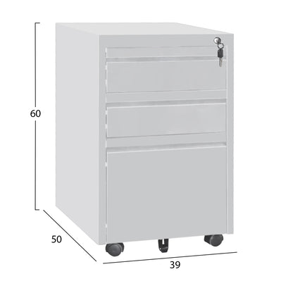 Office Chest Of Drawers Sider Hm6635.02 Metal In White--3 Drawers With Lock 39x50x60hcm.