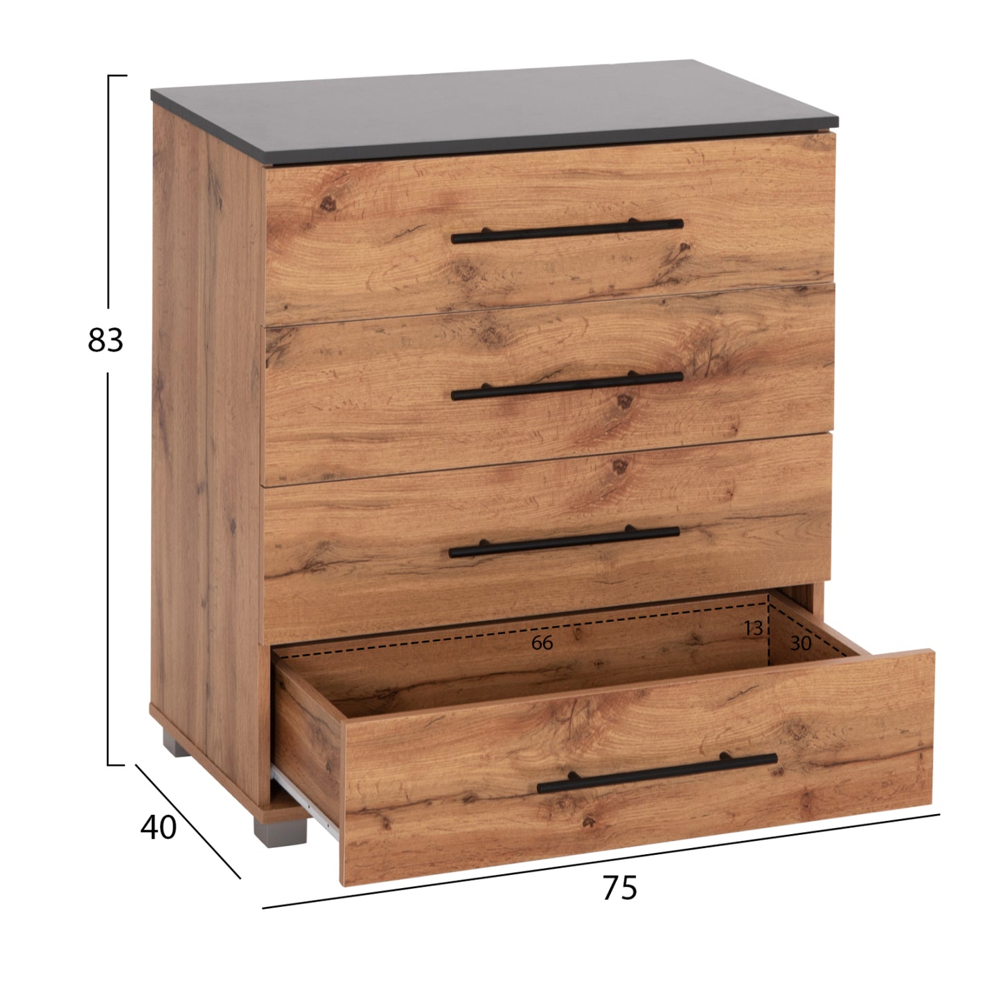 Chest Of (4) Drawers Carys Hm745.12 Melamine In Natural/grey 75x40x83hcm.