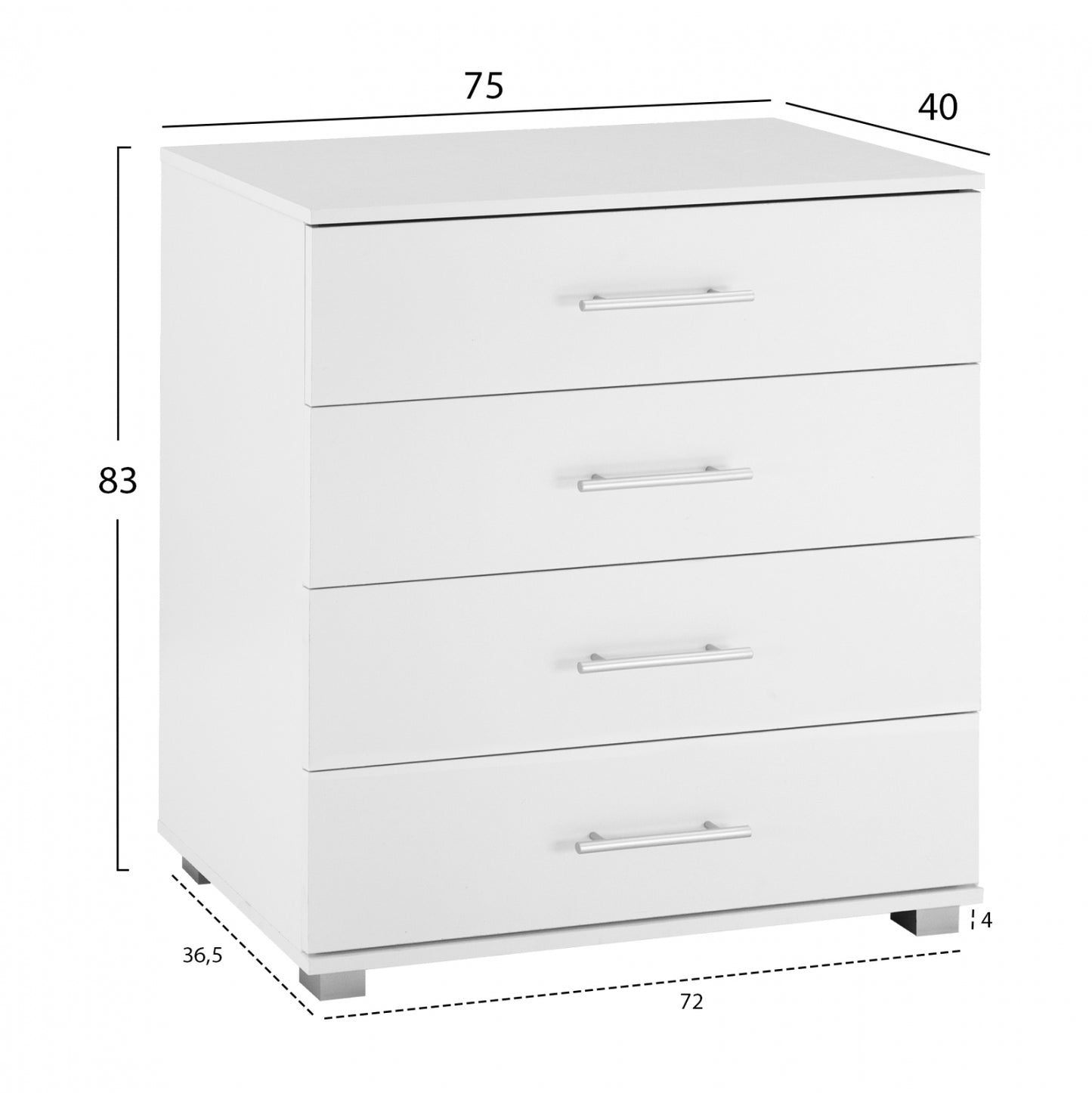 Drawer From Melamine Hm2204.05 With 4 Drawers White 75x40x83cm