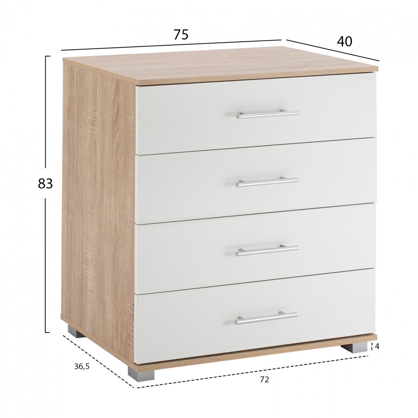 Drawer From Melamine Hm2204.06 With 4 Drawers Sonama-white 75x40x83cm