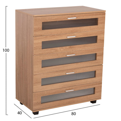 Chest Of Drawers Thorgan Hm9881.01 Melamine In Sonama-5 Drawers 80Χ40Χ100hcm.